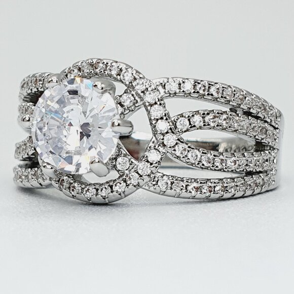 🔥Multi Thin Lines Cross Anillos Clear Super Large Round CZSilver Ring,UNVN12014 - Picture 7 of 7